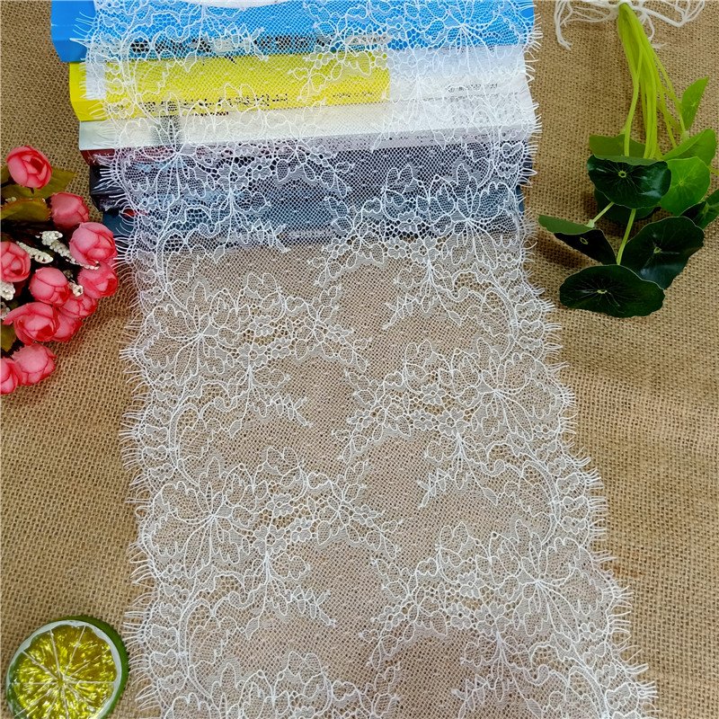 3 meters/lot Width 24cm Non stretch white Eyelash lace trim fabric For skirt decoration black and white