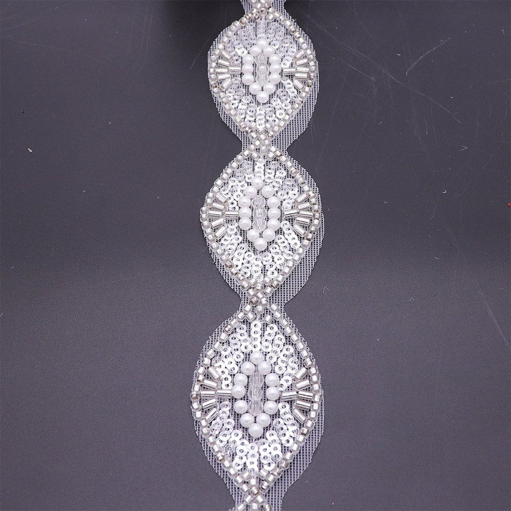 Luxury Embroidery Lace Trim Rhombus Mesh Pearls Beaded Lace Trims For Women Dress Decoration