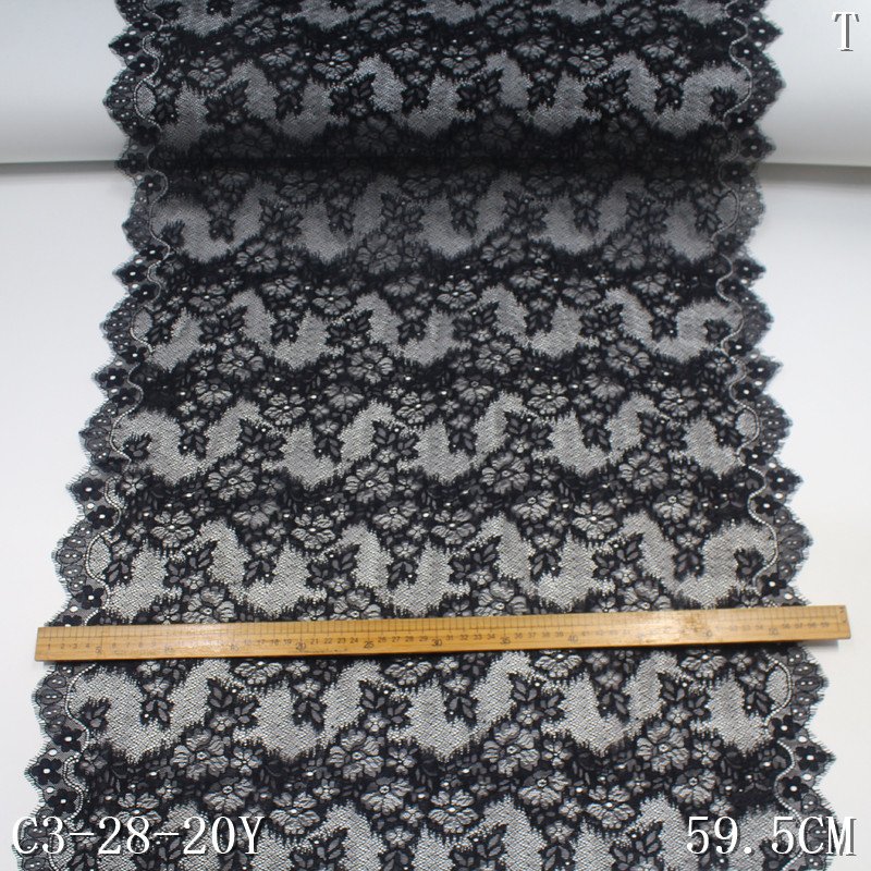 Elegant 60cm wide black 100% Nylon Chantilly French Lace Trim High Tulle Mesh Fabric for Evening Dress Clothing