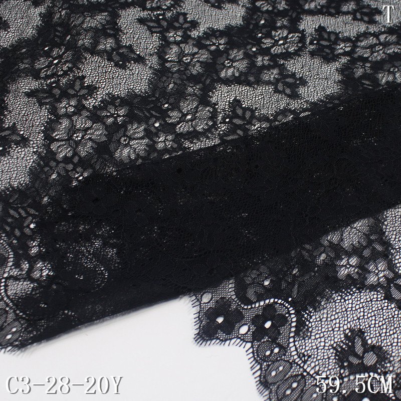 Elegant 60cm wide black 100% Nylon Chantilly French Lace Trim High Tulle Mesh Fabric for Evening Dress Clothing