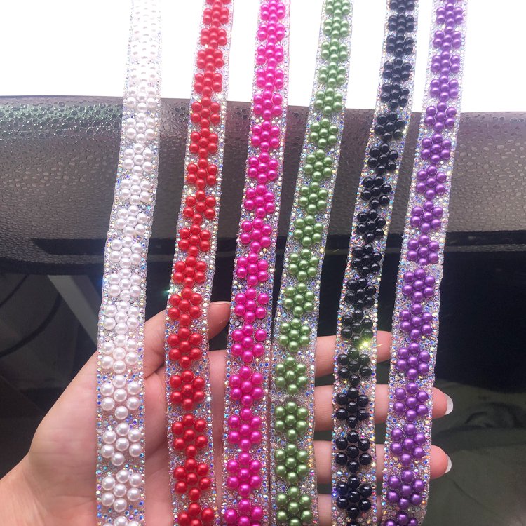 Graphic customization colorful flower trim hot fix pearl flower trim for carnival costumes DIY design