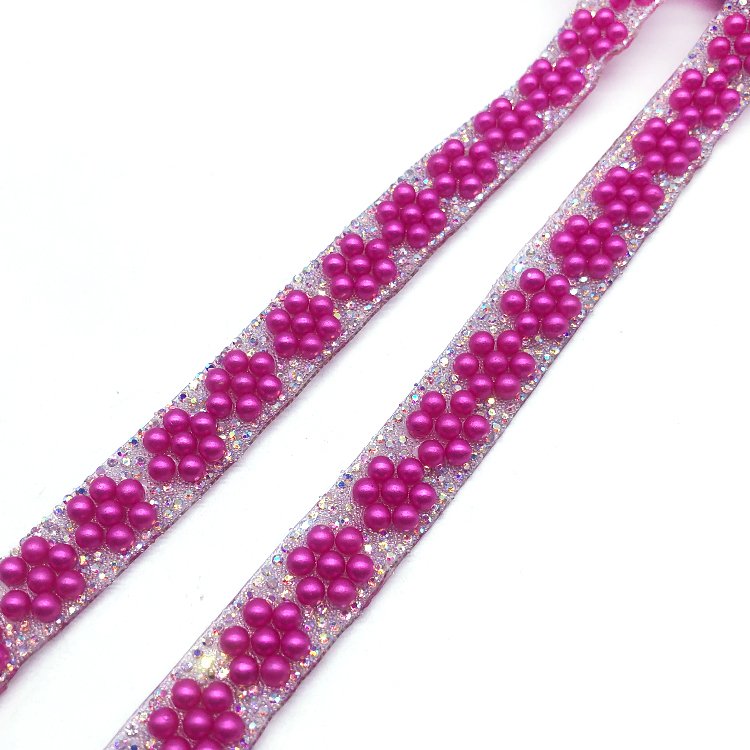 Graphic customization colorful flower trim hot fix pearl flower trim for carnival costumes DIY design