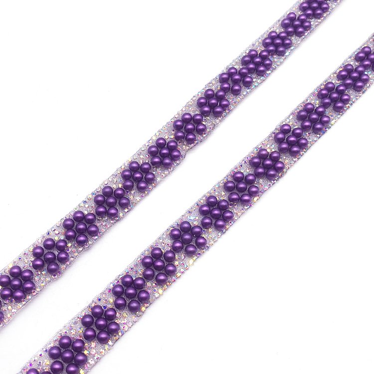 Graphic customization colorful flower trim hot fix pearl flower trim for carnival costumes DIY design