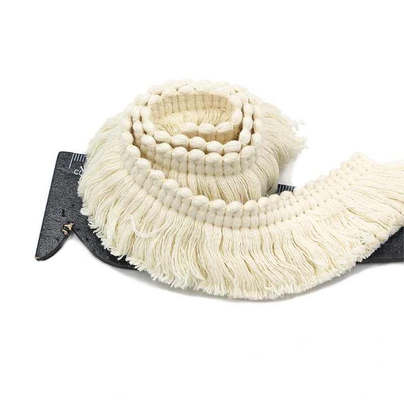 Wholesale High Density Cotton Trimming White Vintage Knitting Ethnic Lace Trim 100% Cotton Fringe Tassel Lace