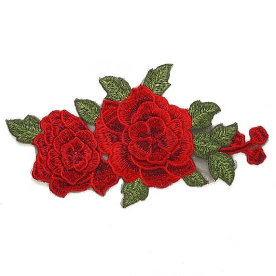 2pcs Red Flower Floral Lace Embroidery Patch Motif Trim Sew/Iron on Applique