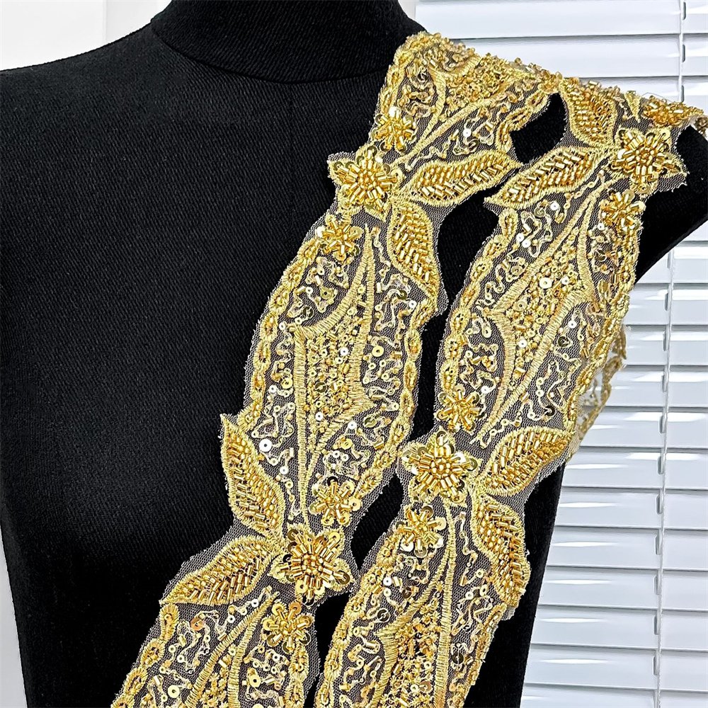 AFFINITY custom luxury gold sequin ribbon embroidery beaded lace trim for dress garment clothing accessories robe marriage abaya