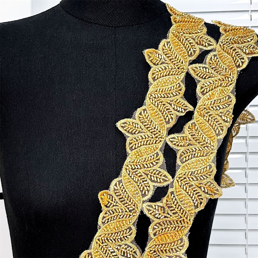 AFFINITY custom luxury gold sequin ribbon embroidery beaded lace trim for dress garment clothing accessories robe marriage abaya