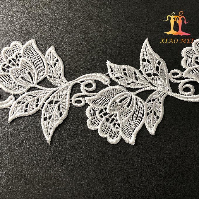 Wholesale cheap 100% polyester fancy embroidery water-soluble lace trim for garment