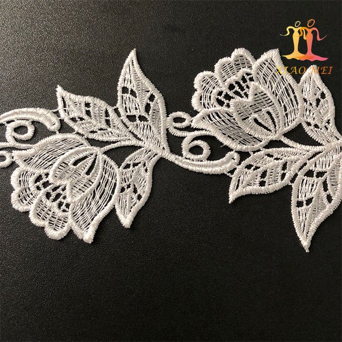 Wholesale cheap 100% polyester fancy embroidery water-soluble lace trim for garment