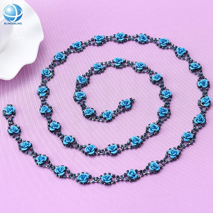 Crystal Trimming Chain Rhinestone Red Rose Flower Wedding Dress Crystal Fancy Stone Cup Chain