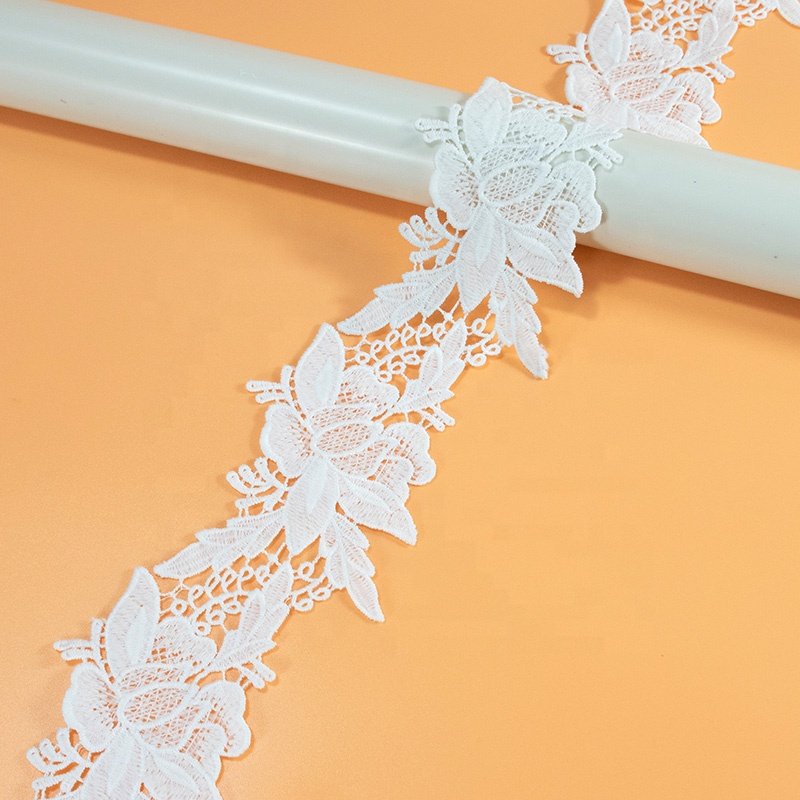 Embroidery water soluble eyelet lace trim white cotton lace ribbon trim for dress tablecloth blankets bottle box decoration