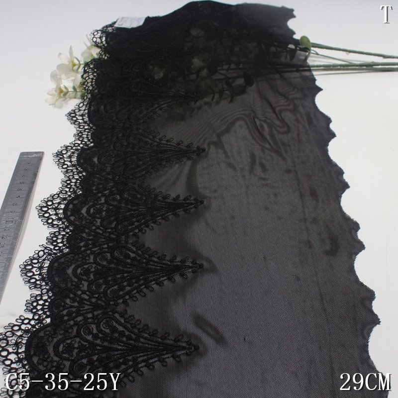 Quality Net fancy Chemical Embroidery encaje bordado Lace fabric black stretch Tulle flower Lace Trim For dress