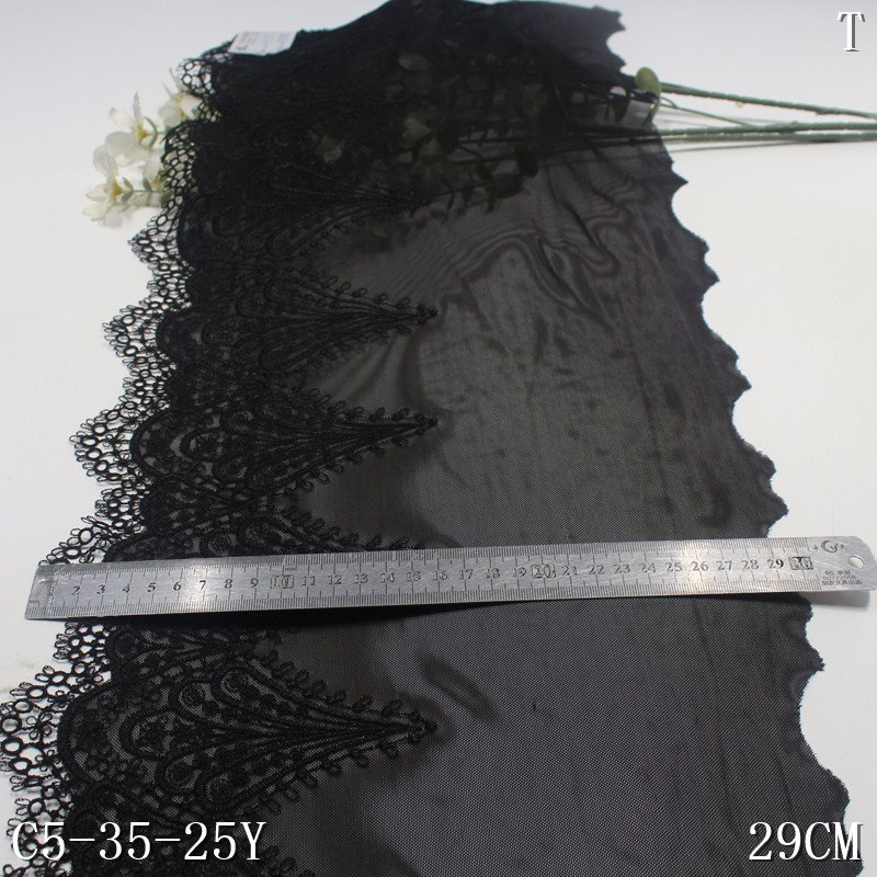 Quality Net fancy Chemical Embroidery encaje bordado Lace fabric black stretch Tulle flower Lace Trim For dress