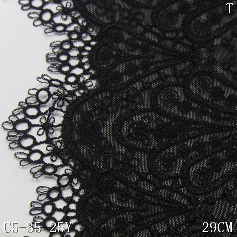 Quality Net fancy Chemical Embroidery encaje bordado Lace fabric black stretch Tulle flower Lace Trim For dress