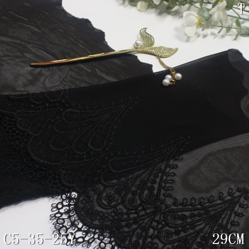 Quality Net fancy Chemical Embroidery encaje bordado Lace fabric black stretch Tulle flower Lace Trim For dress