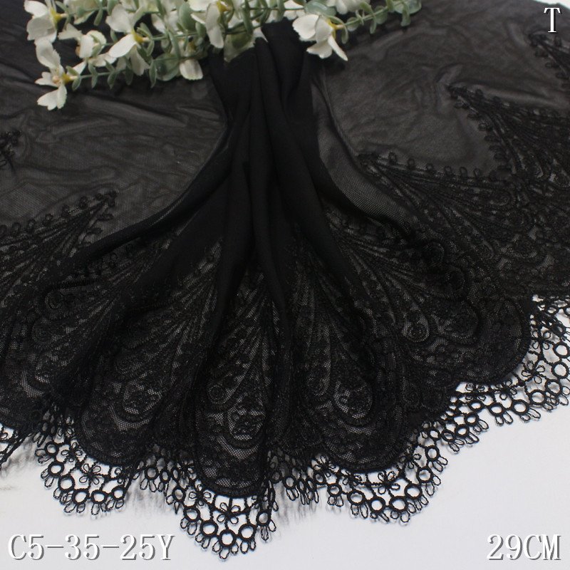 Quality Net fancy Chemical Embroidery encaje bordado Lace fabric black stretch Tulle flower Lace Trim For dress