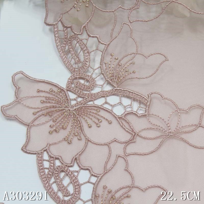 Wholesale Delicate High Quality 23cm Shiny Flower Embroidery Lace Trim For Women Dress Light Purple Tulle Guipure Lace