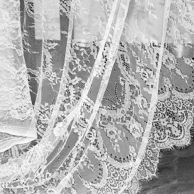 K2036 Elegant French Wedding Dress Accessory Chantilly Black White Eyelash Lace Mesh Fabric Flower Border Design Decoration