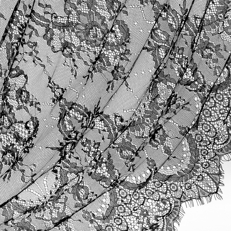 K2036 Elegant French Wedding Dress Accessory Chantilly Black White Eyelash Lace Mesh Fabric Flower Border Design Decoration