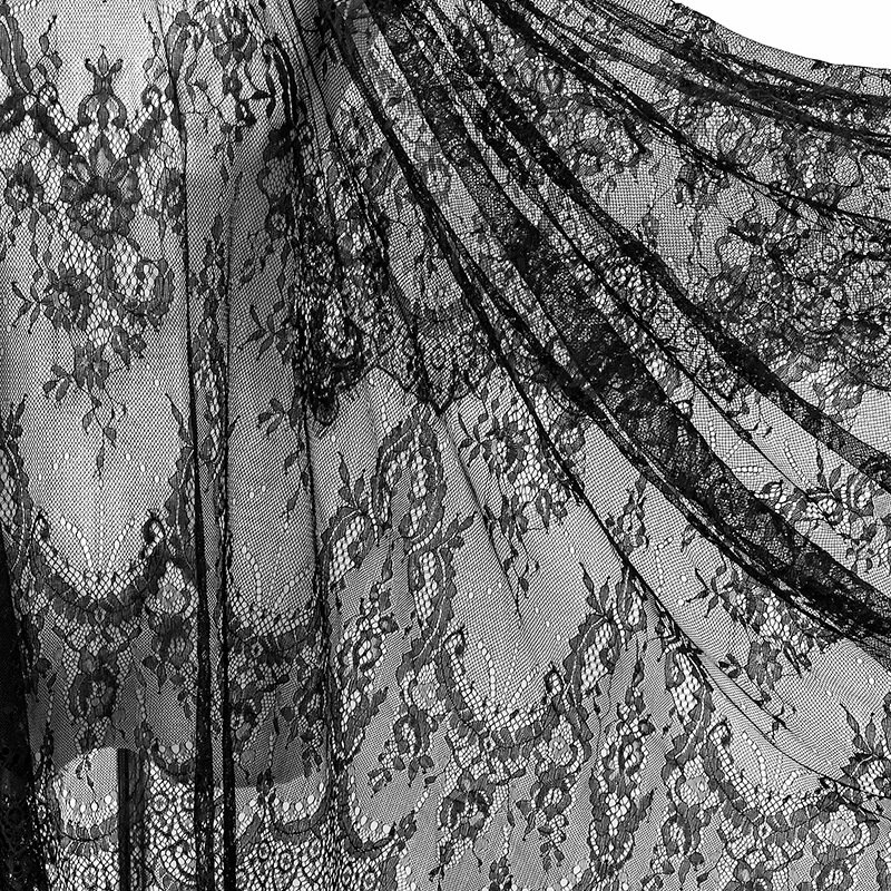 K2036 Elegant French Wedding Dress Accessory Chantilly Black White Eyelash Lace Mesh Fabric Flower Border Design Decoration