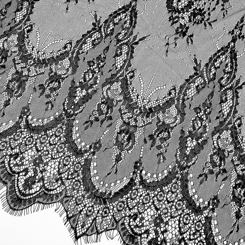 K2036 Elegant French Wedding Dress Accessory Chantilly Black White Eyelash Lace Mesh Fabric Flower Border Design Decoration