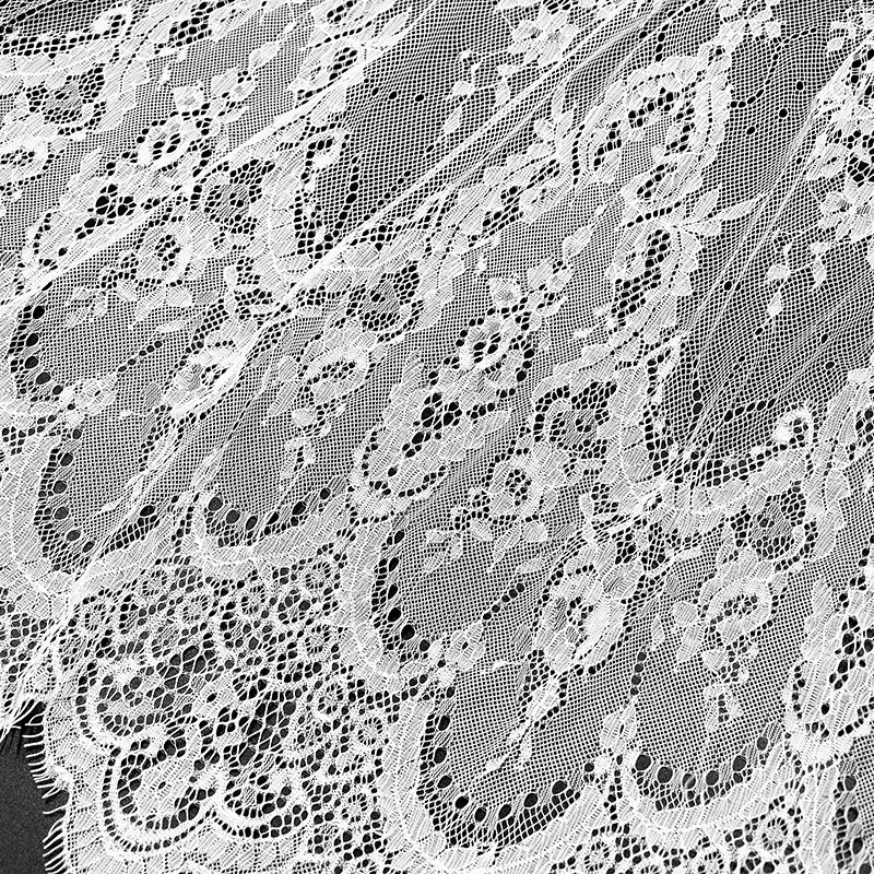 K2036 Elegant French Wedding Dress Accessory Chantilly Black White Eyelash Lace Mesh Fabric Flower Border Design Decoration