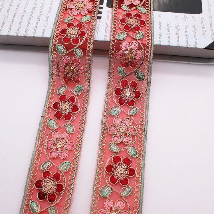Fashionable 4.5cm wide Colorful trimmings with sequin embroidered lace for home textile clothing