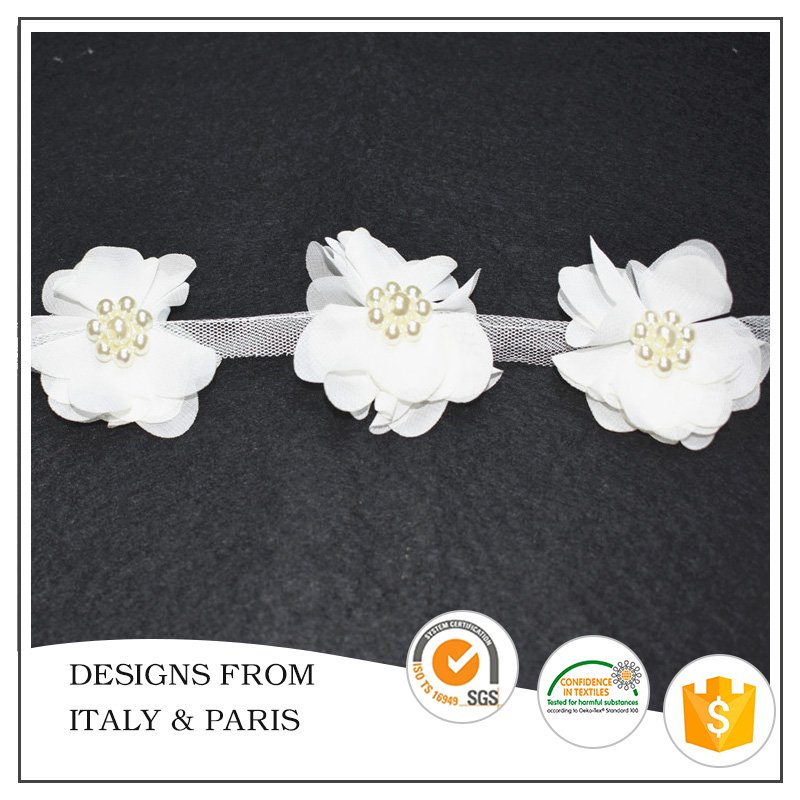 Wholesale New Design Organza Flower Lace Trim for Apparel