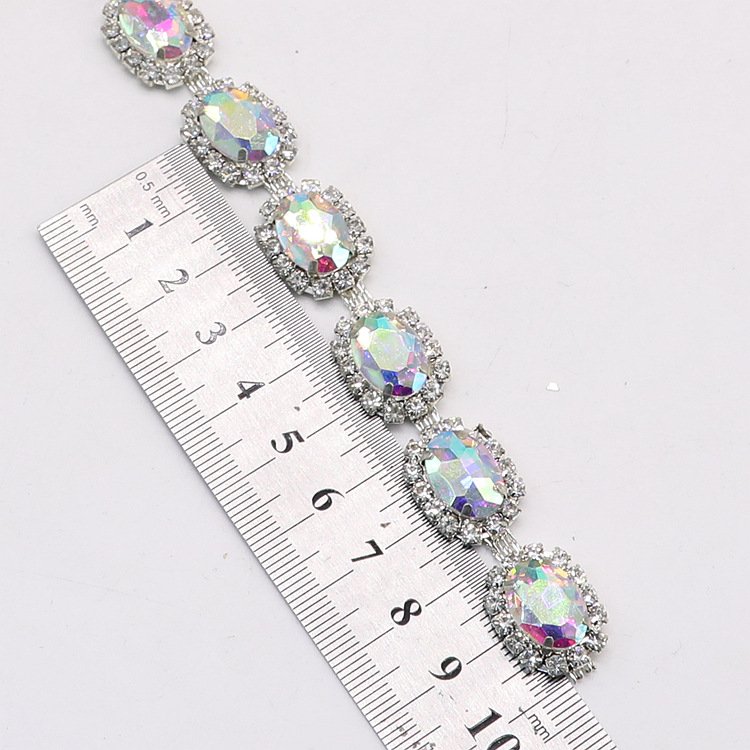 JFRC014 Quality Sew Oval Rhinestone Chain Crystal Rhinestone Trimming Link Chain For Wedding Dress
