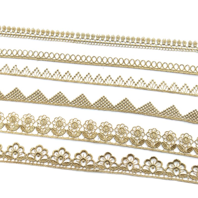 Hot Selling Classic Gold Lace Trim Precious Pure Garment Decorative Fabric 2cm Chemical Polyester Lace Trim
