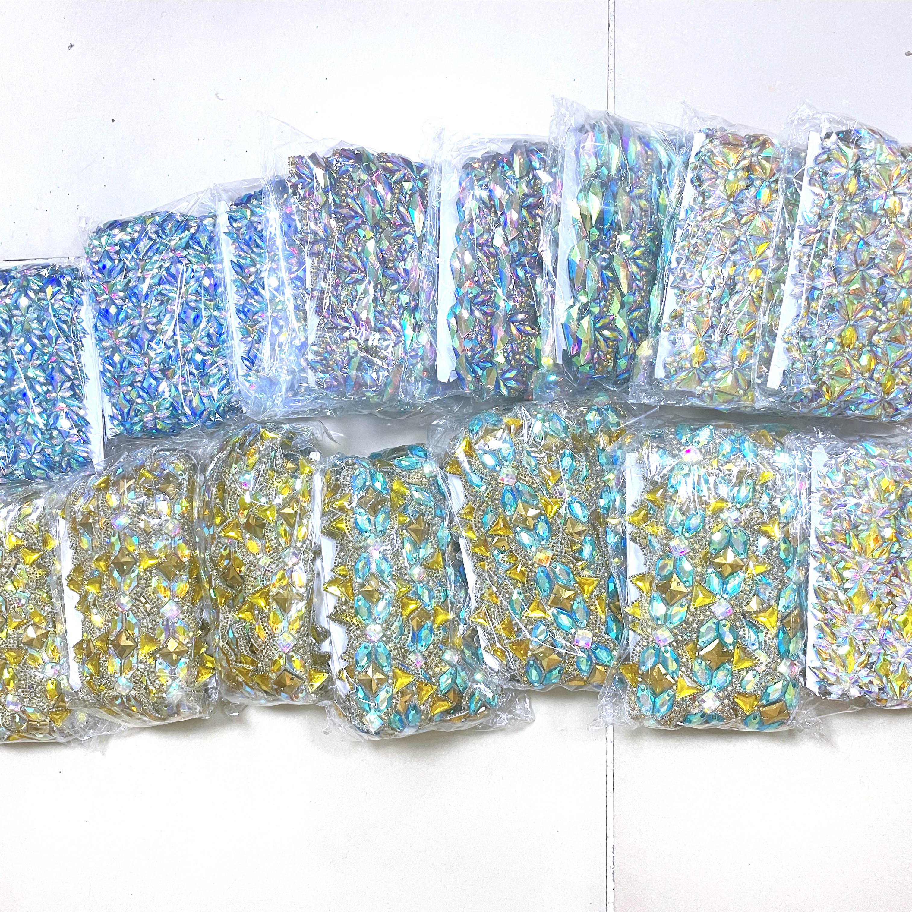 Customized Gold Yellow AB Aquamarine AB Rhinestone Iron-On Hot Fix Trimming Garment Saint Lucia Carnival Costume Shoes Bags