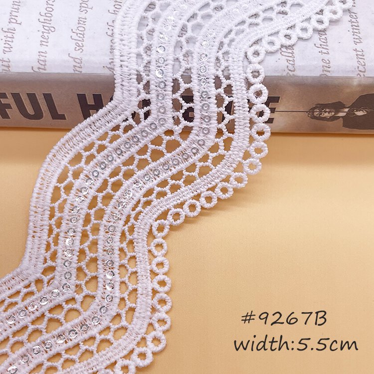 Wholesale French Lace Trim with Sequins Embroidery for Evening Wedding Party Dresses Custom Width Bridal Clothing Decor