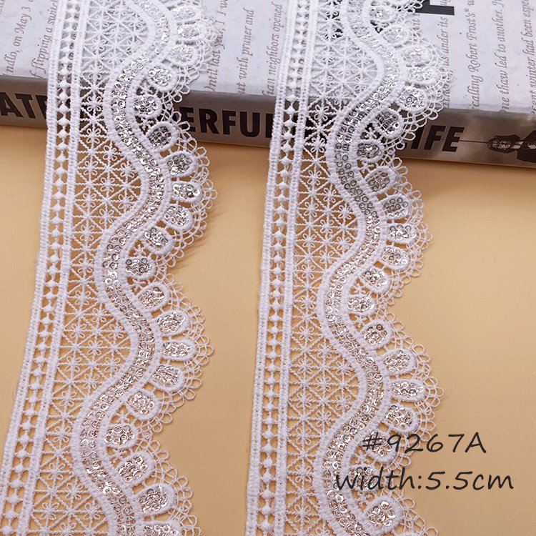 Wholesale French Lace Trim with Sequins Embroidery for Evening Wedding Party Dresses Custom Width Bridal Clothing Decor