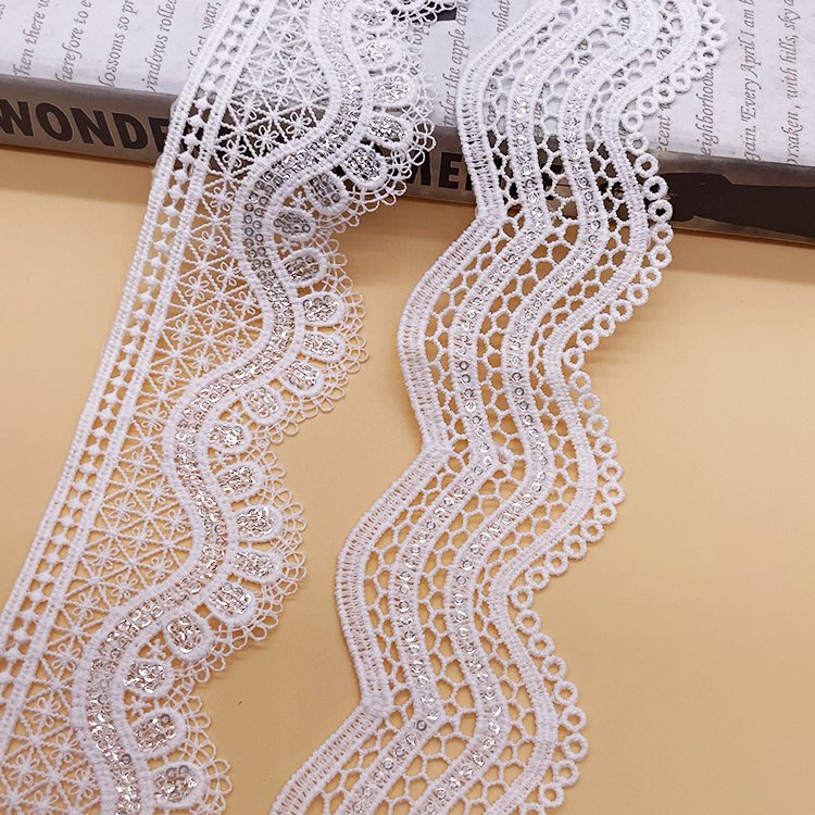Wholesale French Lace Trim with Sequins Embroidery for Evening Wedding Party Dresses Custom Width Bridal Clothing Decor