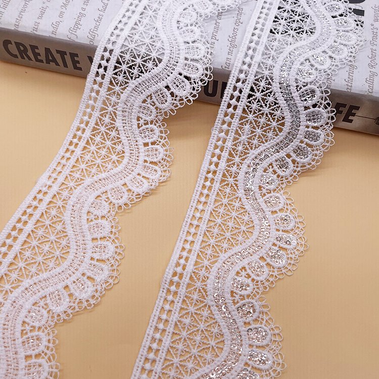 Wholesale French Lace Trim with Sequins Embroidery for Evening Wedding Party Dresses Custom Width Bridal Clothing Decor