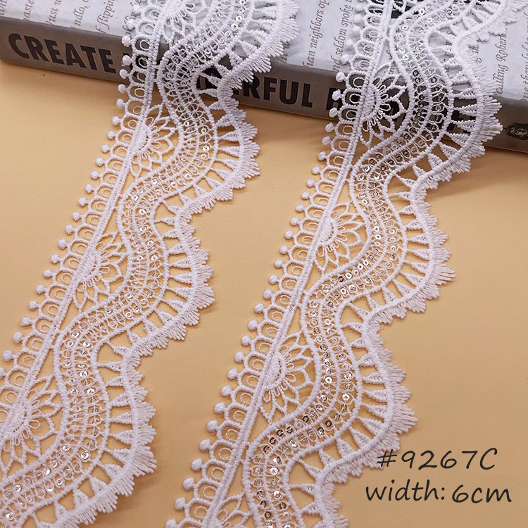 Wholesale French Lace Trim with Sequins Embroidery for Evening Wedding Party Dresses Custom Width Bridal Clothing Decor
