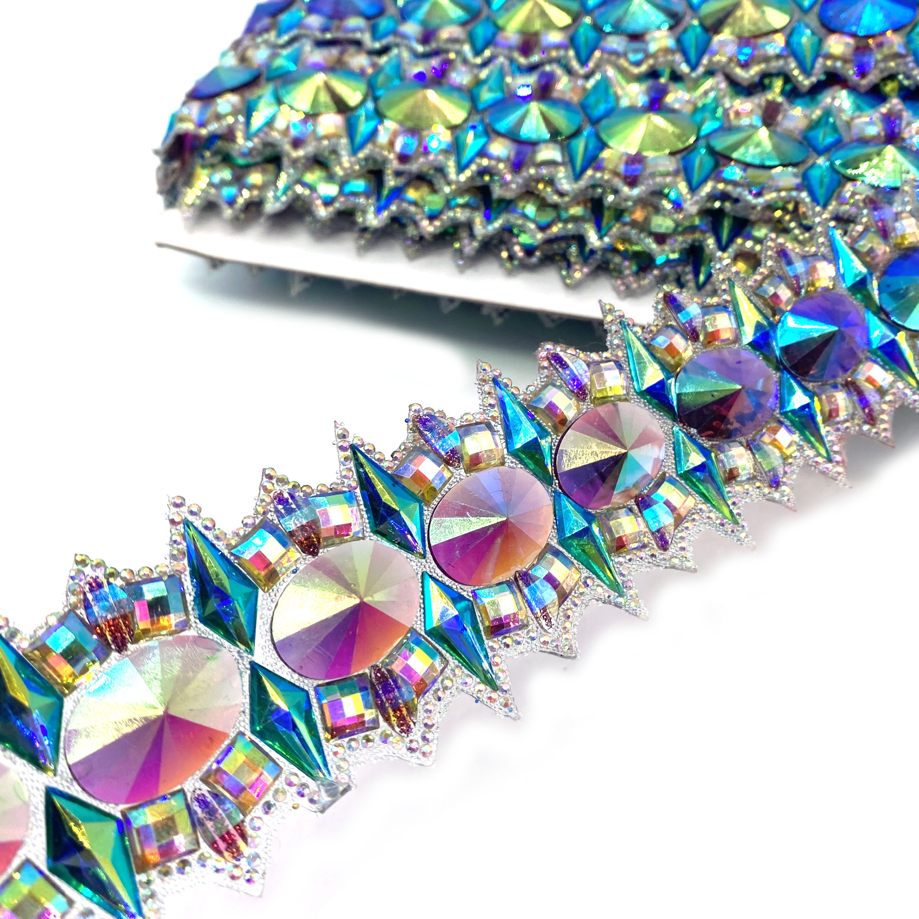 wholesale bulk luxury AB Iron-on hotfix rhinestone gemstone trimming crystal resin appliques for carnival party dress decoration