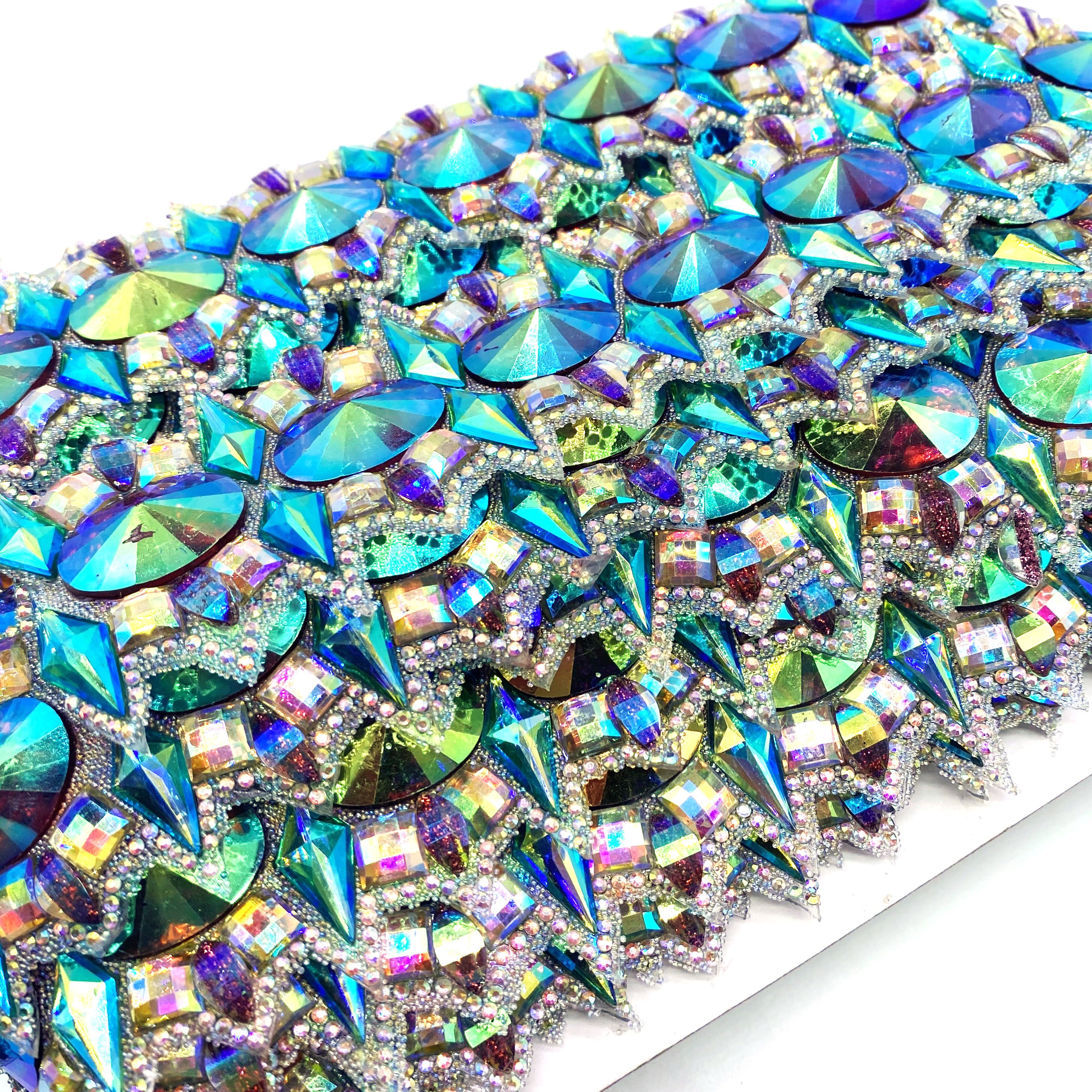 wholesale bulk luxury AB Iron-on hotfix rhinestone gemstone trimming crystal resin appliques for carnival party dress decoration