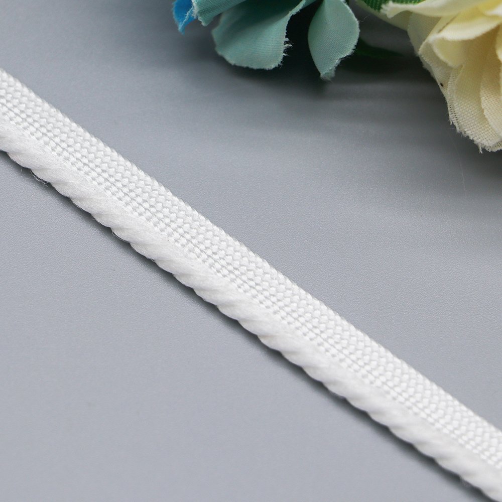 Top quality white flange binding bias tape piping trim common use elastic lip cord for garment upholstery