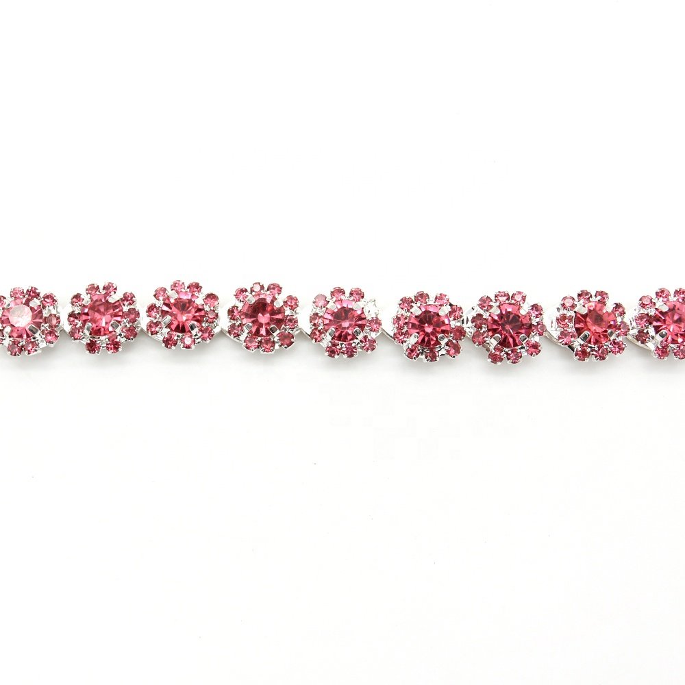 Rhinestone Trim Chain Pink Crystal Rhinestone Applique Trimming for DIY Decoration Wedding Party
