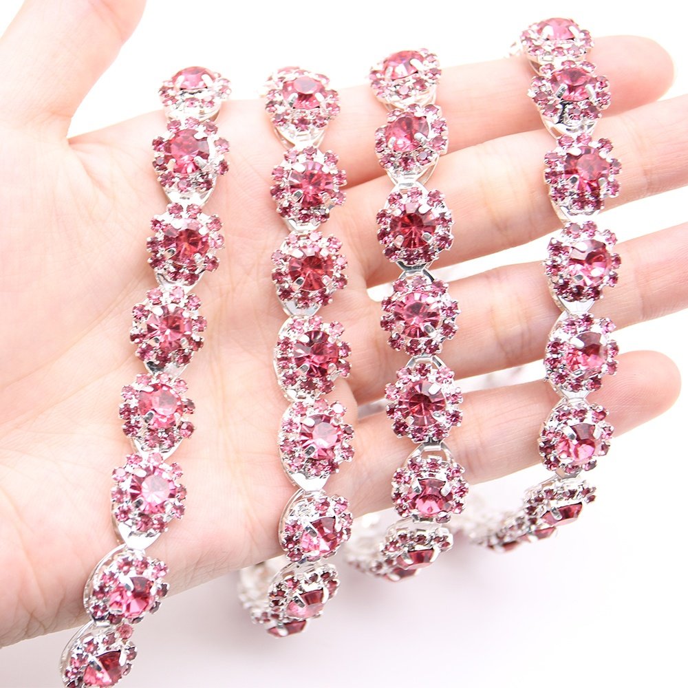 Rhinestone Trim Chain Pink Crystal Rhinestone Applique Trimming for DIY Decoration Wedding Party