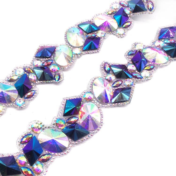 Iron on rhinestone applique trim carnival stone trimming for Guyana Carnival costumes Decoration