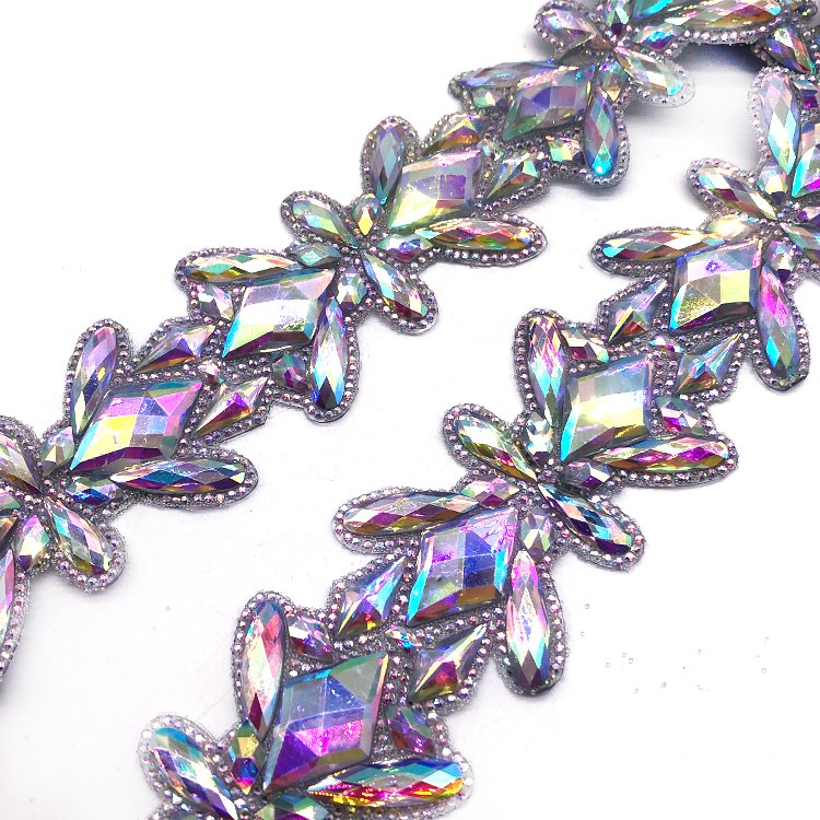 Iron on rhinestone applique trim carnival stone trimming for Guyana Carnival costumes Decoration