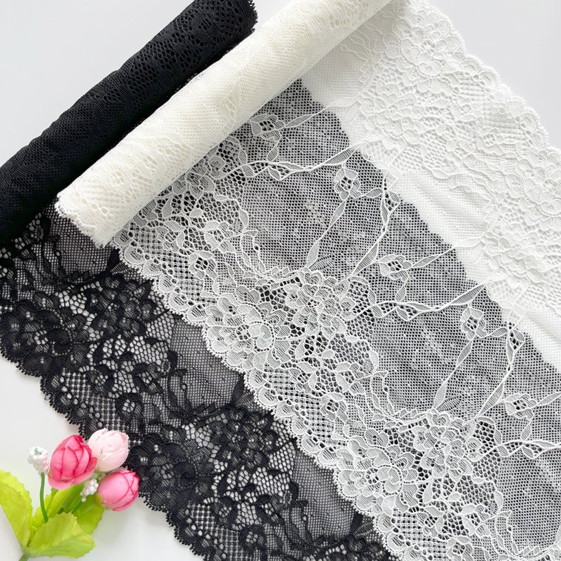 latest Design Stock black 22cm daisy flower lace elastic lace trim for lingerie and fashion women dresses panties lace