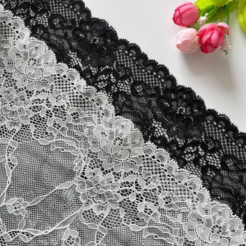 latest Design Stock black 22cm daisy flower lace elastic lace trim for lingerie and fashion women dresses panties lace