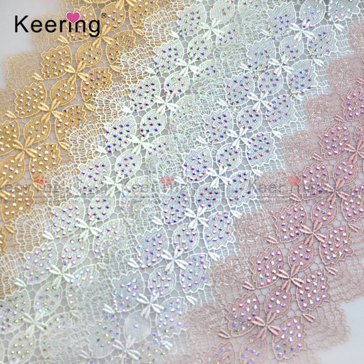 New design China Wholesale Decorative Chemical Lace trim with ironning-on stone WLC-724