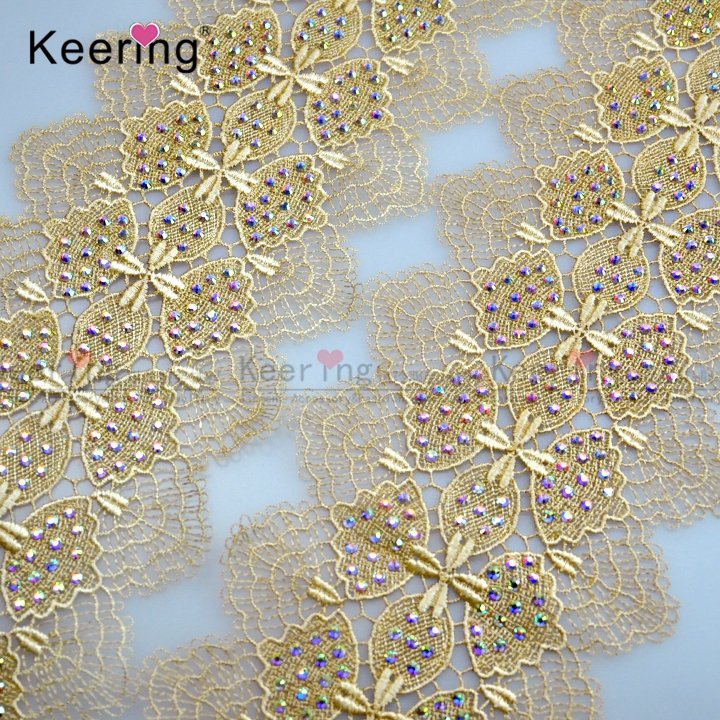 New design China Wholesale Decorative Chemical Lace trim with ironning-on stone WLC-724