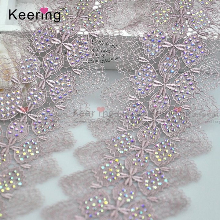 New design China Wholesale Decorative Chemical Lace trim with ironning-on stone WLC-724