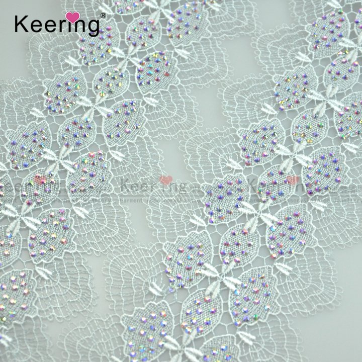 New design China Wholesale Decorative Chemical Lace trim with ironning-on stone WLC-724