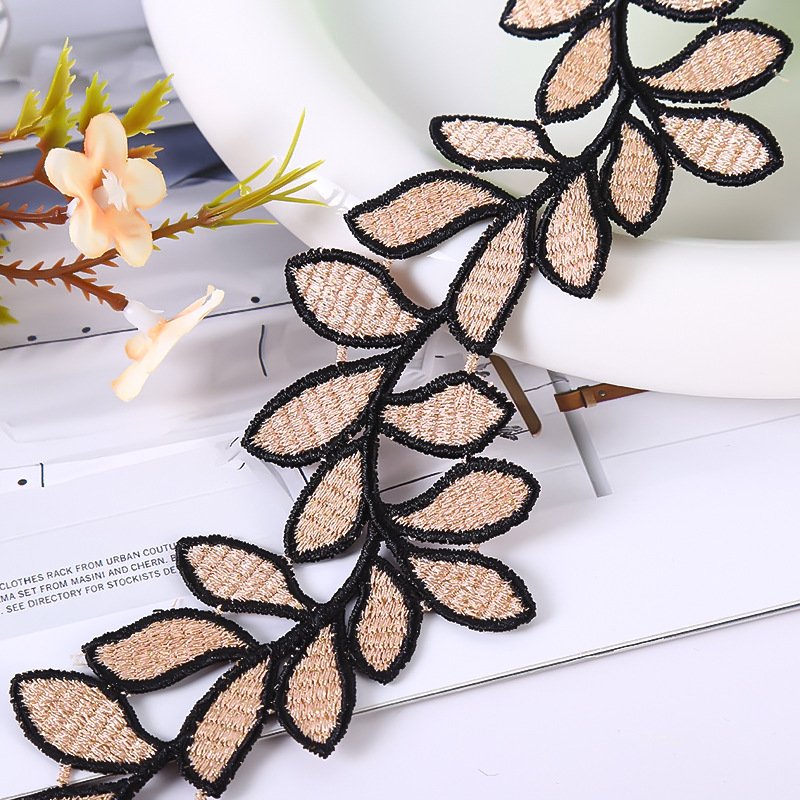 width 6 cm Water Soluble embroidered Lace Trimming Polyester bar code leaves Lace ribbon for dress